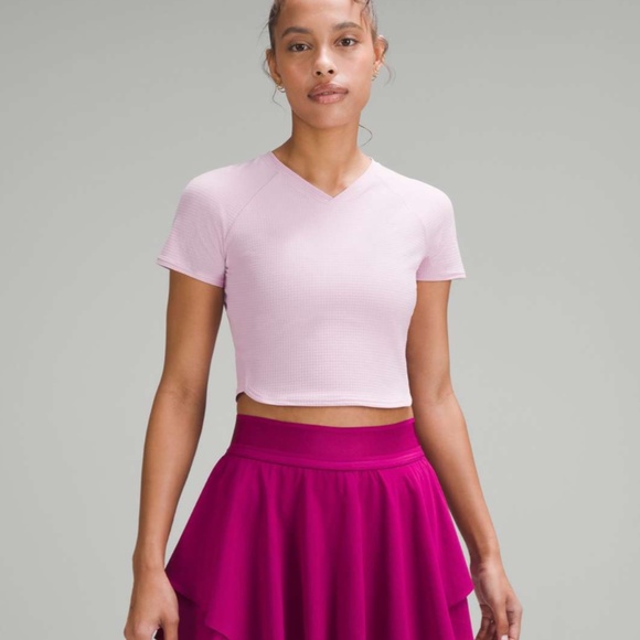 Lululemon Grid-Texture Cropped Tennis Short-Sleeve Shirt (Pink Peony) - Picture 1 of 9